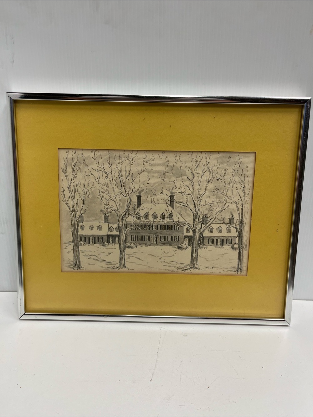 Framed Williamsburg Virginia Carter’s Grove Fout Art Drawing 1972